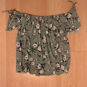 Flowy Mint Green Floral Off the Shoulder Top